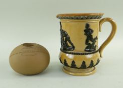 RARE DOULTON LAMBETH RUGBY ITEMS comprising novelty table vesta modelled as a rugby ball with