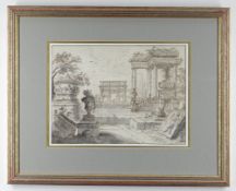 18TH CENTURY VENETIAN SCHOOL brown ink and grey wash on paper - a classical architectural