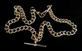9CT GOLD ALBERT WATCH CHAIN, having curb links with 'T-bar', 45.5cms long, 58.6gms Provenance: