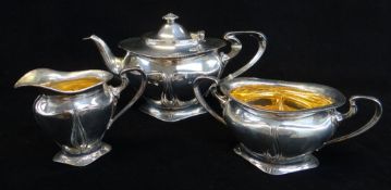 EDWARD VII SILVER ART NOUVEAU BACHELOR'S TEA SET, Birmingham 1905 by Elkington & Co, oval form