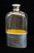 GLASS & SILVER MOUNTED SPIRIT FLASK, removable gilt lined cup, hallmarked for London 1882 by Charles