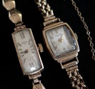 TWO 9CT GOLD LADIES ROTARY WRISTWATCHES, the inner back covers and the bracelets hallmarked for