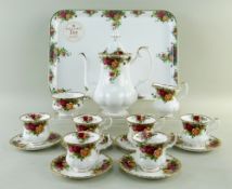 ROYAL ALBERT 'OLD COUNTRY ROSES' BONE CHINA COFFEE SET FOR SIX, comprising coffee pot, milk jug,