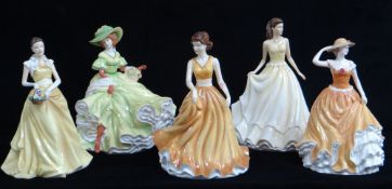 FIVE ROYAL DOULTON YELLOW DRESSED FIGURINES, comprising:- HN5106 Spring Dreams HN5526 Rachel