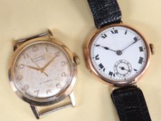 TWO WRISTWATCHES, comprising 9CT GOLD TRENCH WATCH, import marks for Glasgow 1924, enamel Roman dial
