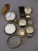 SILVER CASED & GOLD PLATED POCKET WATCHES (2) along with a quantity of lady's and gent's