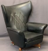 RETRO BLACK LEATHER EFFECT BLOFELD TYPE SWIVEL ARMCHAIR - 103cms H, 82.5cms W, 52cms seat D, no