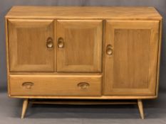 ERCOL LIGHT ELM WINDSOR SIDEBOARD CIRCA 1960 MODEL 366 designed by Lucian Ercolani, on tapered