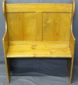 NEATLY PROPORTIONED STRIPPED PINE CURVED BENCH - with shaped ends, 110cms H, 96cms W, 44cms max D