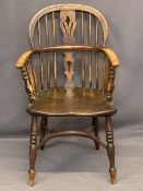 CIRCA 1840 ASH & ELM WINDSOR ARMCHAIR with crinoline stretcher, good warm colour and wear having a