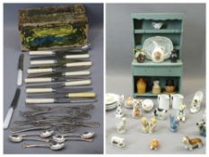 EP & OTHER CUTLERY - in a rare paper covered Huntley & Palmer's Tea Rusks tin, Art Nouveau style