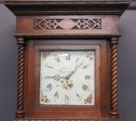 T PRATT TOWCESTER 30 HR 11IN SQUARE DIAL OAK LONGCASE CLOCK - floral painted spandrels and Roman