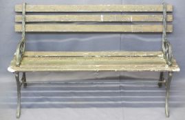 VINTAGE CAST IRON ANTIQUE SLATTED GARDEN BENCH - 73cms H, 122cms W, 53cms D