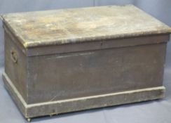 CIRCA 1900 PINE CAPTAIN'S CHEST - with iron lock and side carry handles and brass castors, 50cms