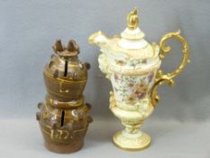VICTORIAN SLIP WARE DOUBLE MONEY BOX - possibly Buckley? with the letter L dated 1876 and a blush