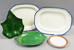 ANTIQUE WELSH POTTERY GROUP OF FIVE comprising two feather-edged pearlware platters, two BB&I