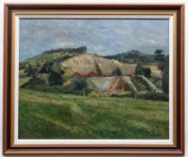 GLYN GRIFFITHS oil on board - landscape, entitled verso on Kooywood Gallery label, 'Quarry,