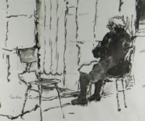 GORDON STUART inkwash - seated figure in a chair, signed, 35 x 43cms NB: Located for viewing /