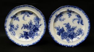 A PAIR OF LLANELLY POTTERY CHARGERS WITH PERSIAN ROSE TRANSFER, impressed SWP and the number 12 to