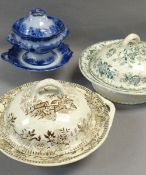 THREE VARIOUS ANTIQUE WELSH POTTERY TUREENS Comments: please view in person to examine condition