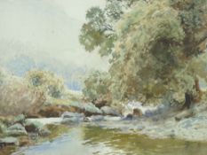 JOHN PEDDER watercolour - riverscape with over hanging tree, signed, 25 x 35cms N.B. This lot is