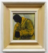 JAMES DONOVAN oil on board - man wearing yellow jacket, 17 x 14cms NB: Located for viewing /
