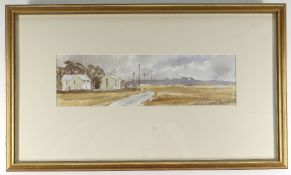 ANDREW DOUGLAS FORBES watercolour - roadside chapel and house, 9 x 32cms NB: Located for viewing /