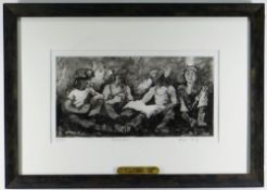 VALERIE GANZ limited edition (30/150) etching - four seated miners, title to margin 'Breakfast',