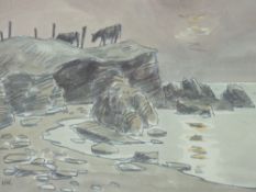 SIR KYFFIN WILLIAMS RA coloured limited edition (369/750) - sunset coastal scape with two cattle