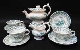 A SWANSEA POTTERY MINIATURE NINE PIECE TEA-SET Evans & Glasson period (c.1850), transfer decorated