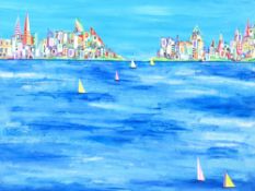 DANIEL MEAKIN mixed media on box canvas - abstract, entitled 'Summertime Sailing', signed and