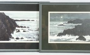 WILF ROBERTS coloured limited edition (1/10) & (8/10) prints, a pair - rocky Anglesey coastal