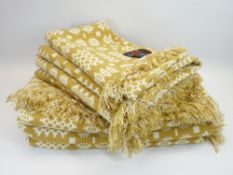 CLASSICAL WELSH WOOLLEN BLANKETS - with Rhyd y Bont labels, mustard and white reversible traditional