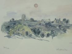SIR KYFFIN WILLIAMS RA limited edition print (369/750) - Anglesey hillside cottages with windmill,