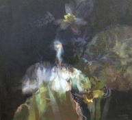 GLYN MORGAN oil on canvas - entitled verso 'Owl Over a Lily Pond' , signed 'Morgan', dated 1978, 113