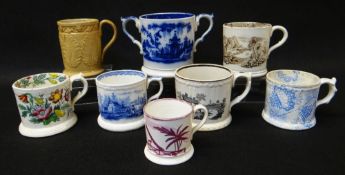 EIGHT VARIOUS WELSH POTTERY MUGS including Ynysmeudwy 'Benthall' stoneware mug with label to the