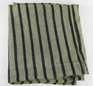 A TWO-SECTION JOINED HEAVY WEIGHT ANTIQUE WELSH BLANKET having narrow dark blue flecked stripes