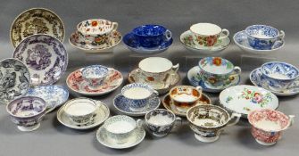 A COLLECTION OF 19TH CENTURY WELSH TEA CUPS & SAUCERS including Llanelly, Ynysmeudwy, Glamorgan