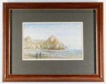 J HARRIS watercolour - Three Cliffs Bay, Gower with two figures, signed, 17 x 28cms Provenance: