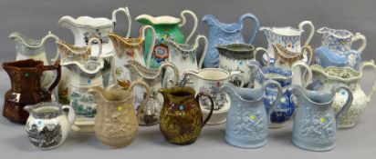 COLLECTION OF ANTIQUE WELSH POTTERY JUGS, including a trio of Glamorgan pottery, graduated trio