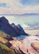 GARETH THOMAS oil on canvas - Gower coastline, Three Cliffs, unsigned, unframed, 70 x 50cms
