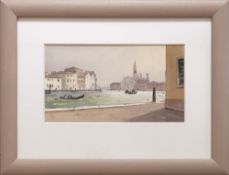 GARETH THOMAS watercolour - Venetian scene, entitled verso 'From Chiesa Di San Eufemia', signed,
