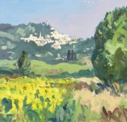 GARETH THOMAS oil on board - French landscape, signed, unframed, 32.5 x 34cms