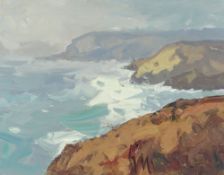 GARETH THOMAS oil on board - coastline, signed, unframed, 32.4 x 41cms