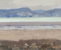 GARETH THOMAS oil on board - beach scene, unsigned, unframed, 26.5 x 32.3cms