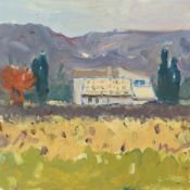 GARETH THOMAS oil on board - French villa in the countryside, signed, unframed, 25.1 x 25.1cms