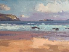 GARETH THOMAS oil on canvas - Welsh coastline, unsigned, unframed, 30.5 x 40.5cms