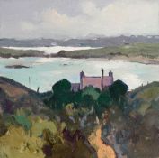 GARETH THOMAS oil on canvas - Scottish coastline, entitled verso by artist hand 'Sunlight, Isle of