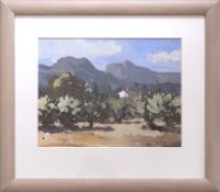 GARETH THOMAS oil on board - Provence landscape with building, entitled verso 'White House Near