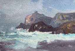 GARETH THOMAS oil on canvas - coastline, unsigned, unframed, 25 x 36cms